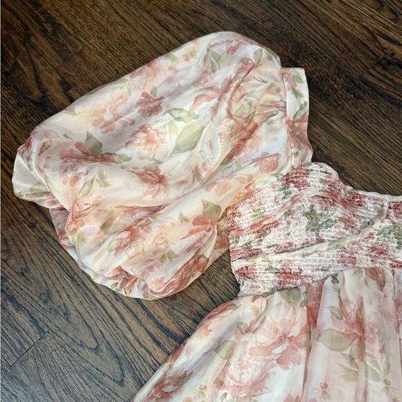 Sofie the Label Floral Smocked Mini Dress in Peach-jj6 - Picture 6 of 12